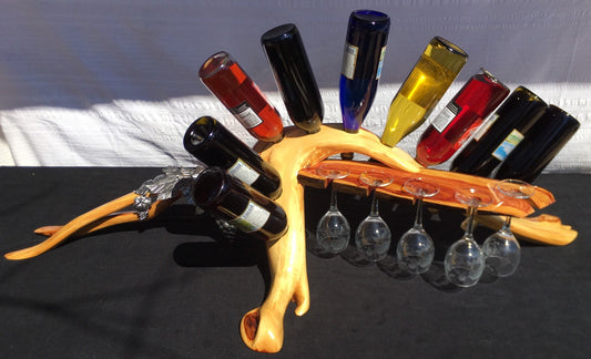 Artistic Chinese Juniper Wine and Glass Rack