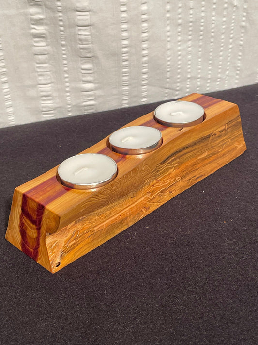 Chinese Juniper Tealight Candleholder / Dimensions- 9" long by 3" wide by 2" tall